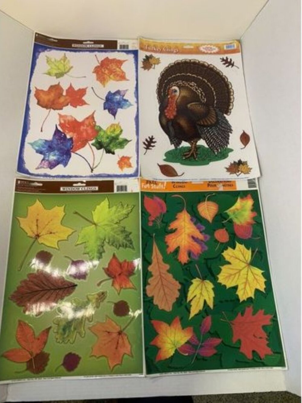 Vtg Fall Window Clings  Decorations Fall Leaves & Thanksgiving Theme Set of 4